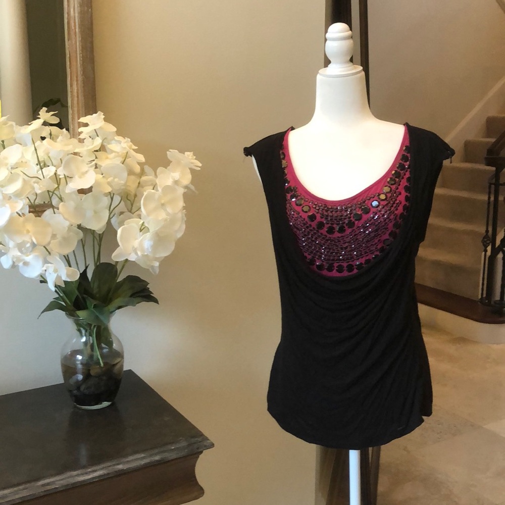 Guess Black/Fuschia Embellished Layered Blouse